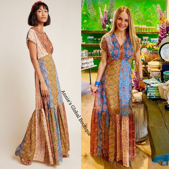 NWT, Anthropologie Angelica Sachin and Babi Embroidered Flounced Maxi Dress - Picture 11 of 15